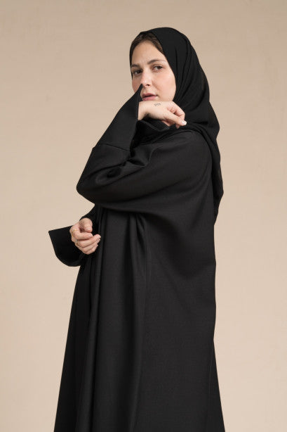 عباية كلاسيك كتان اسود بقبه مميزة